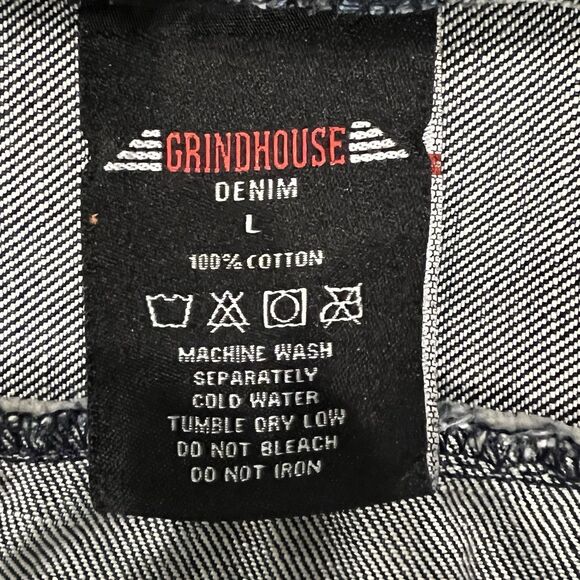 Grindhouse Denim Jacket Mens L Distressed Graffiti Paint Splatter Skull Street - Picture 7 of 12